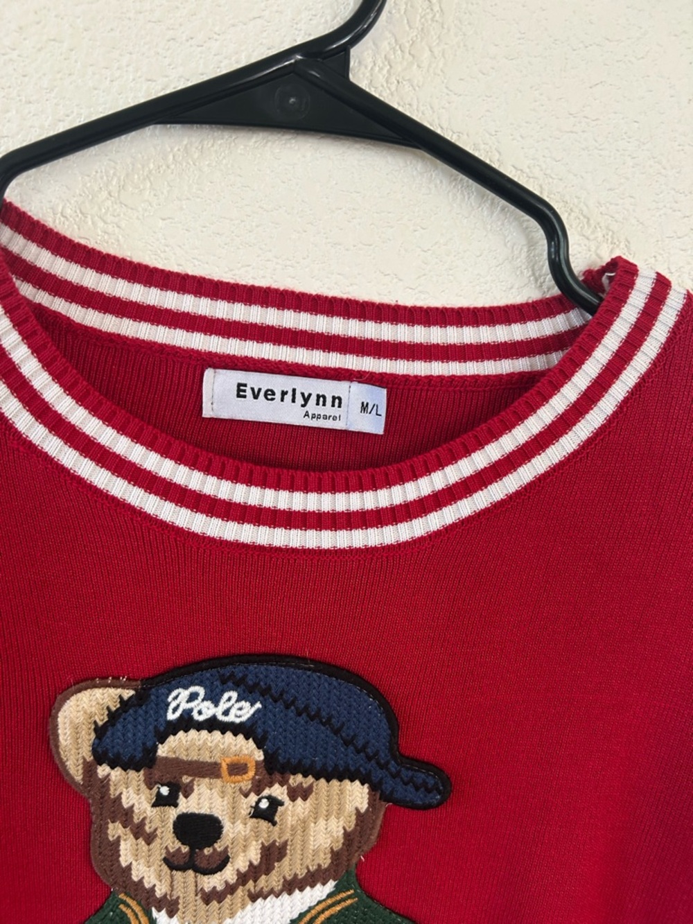 Everlynn Red Teddy Bear Sweater. Size M/L - Picture 4 of 6